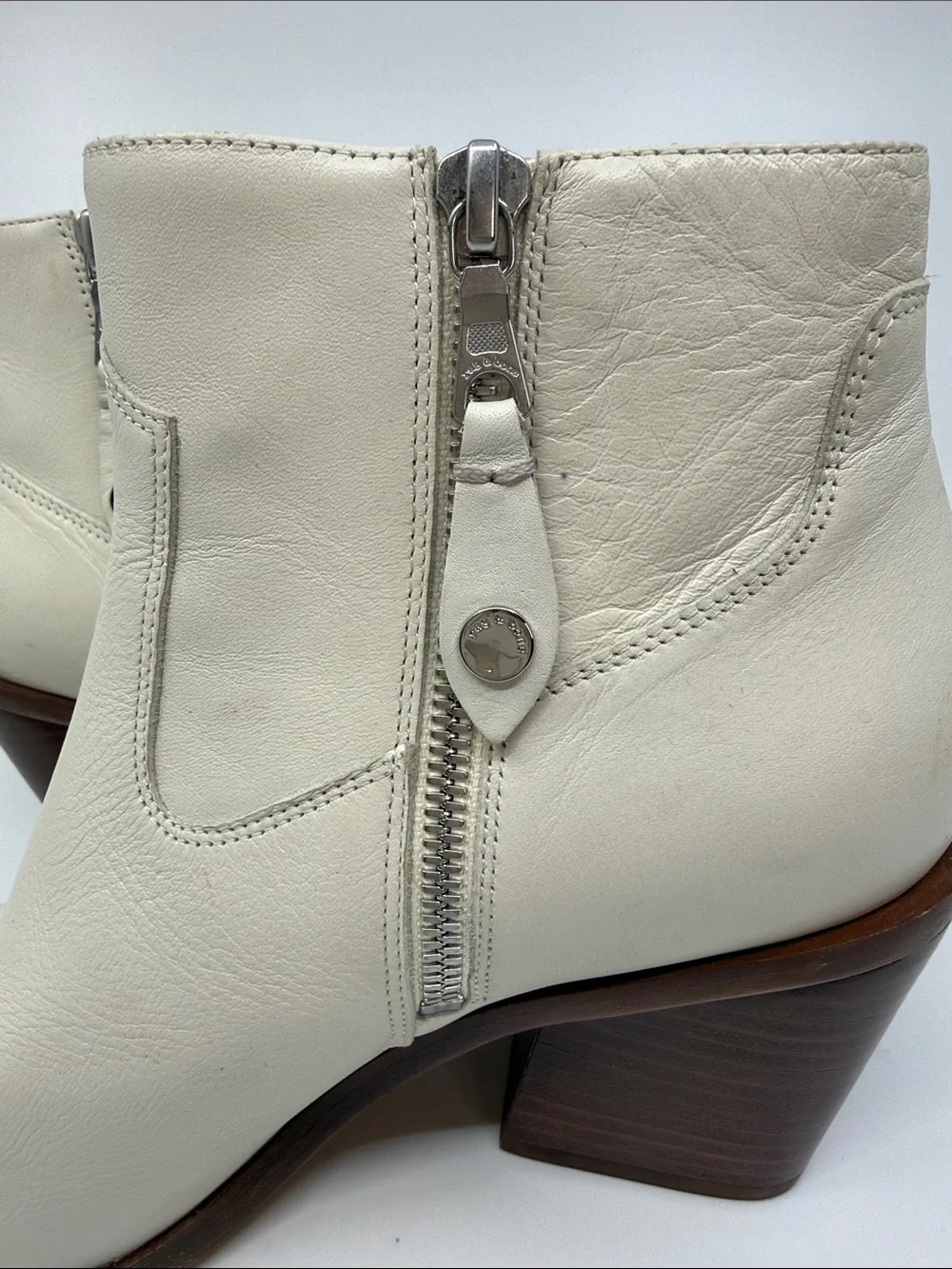 rag & bone Razor Leather Ankle Boots in Antique White Size 37.5